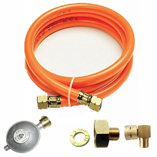 Gasschlauch Druckminderer 150cm, 50mbar, Gas Adapter Übergang 1/2 R x 1/4 lks, Winkel 90° 1/4 lks