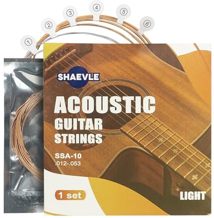 SHAEVLE Cuerdas de guitarra para guitarra acústica, 1 juego de 6 cuerdas de guitarra acústica, cuerdas de acero de repuesto para principiantes (1 paquete)