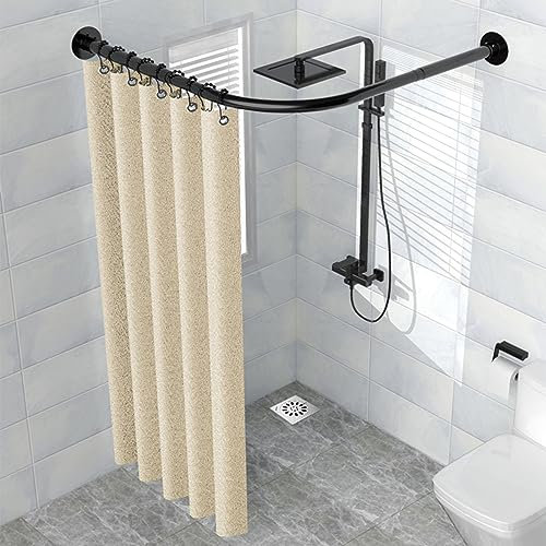 APHTOCF Duschvorhangstange Ohne Bohren, Duschstange L Form Eck Schwarz, Teleskopstange Dusche 304 Edelstahl, Ohne Deckenhalterung, FüR Badezimmer Dusche Badewanne Umkleidekabinen