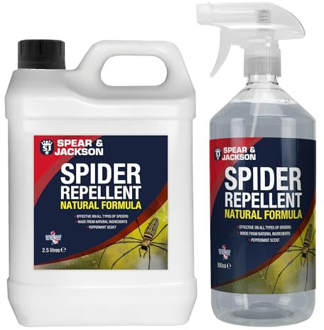 Spear & Jackson Spider Repellent 500ml Spray and 2.5 litres Refill, Peppermint Scent