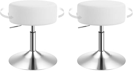 WOLTU Schminkhocker 2er Set, Schminktisch Hocker, Barhocker rund, Design Hocker höhenverstellbar drehbar, Bürohocker Arbeitshocker Küchenhocker, gepolstert, Cord-Sitzfläche, Weiß