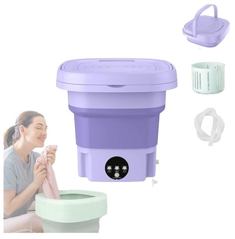 HAZARA Lavatrice Portatile Pieghevole, 8L Mini Lavatrice con Centrifuga con 3 modalità di Pulizia Profonda Lavatrice da Campeggio per Appartamento,Dormitorio,Campeggio,Camper,Purple