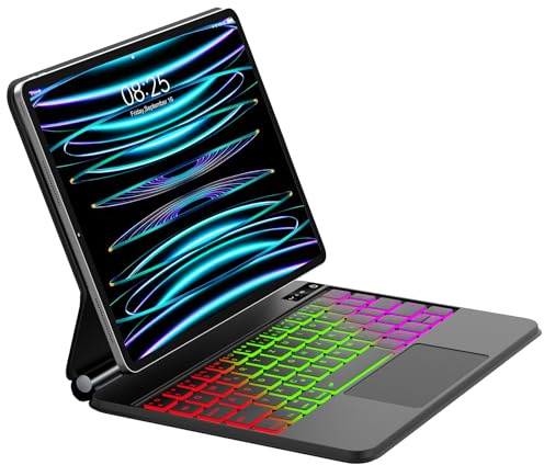 AVNICUD Magic Keyboard für iPad Air 11 Zoll M4 2026/M3 2025/M2 2024, Air 5/4 10.9 & iPad Pro 11 Zoll 4/3/2/1, Magnetisches Befestigungsdesign, 7-Farbige HintergrundbeleuchtungTastatur, Schwarz
