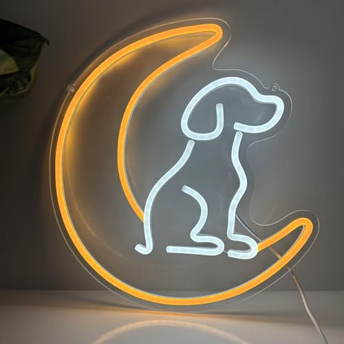 HFHungkeong Hunde-Neonschilder, Hunde-LED-Neonschild für Wanddekoration, Tier-3D-Wandkunst, Neonlicht, Mond-Neonschild, coole Welpen-Neonlichtschilder für Schlafzimmer, Wohnzimmer