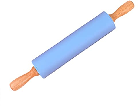 39 * 5 cm Mattarello in silicone antiaderente Manico in legno Pasta per pasticceria Rullo per farina Utensile da cucina per cottura al forno (Colore : Arancione, Dimensioni : M:30 cmx4 cm) (Blu M:30