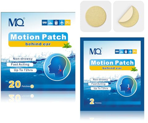 MQ Motion Sickness Patches, 20 Count Travel Sickness Patches Non-Drowsy, Cruise Ship Travel Essentials, Fast Acting & Long Lasting 72H, Light Color