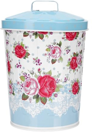 Mini bote de basura de metal con tapa, cesta de basura pequeña con flores, cubo de basura de escritorio, macetas para interiores, cubo de flores vintage de granja, cubo utilitario para encimera de co