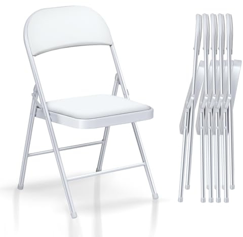 Asdsed Klappstuhl 6er Set, Klappstuhl Gepolstert bis 158KG Tragfähigkeit, Klappstühle mit Starker Stahlrahmen für Zuhause und Büro, Innen- und Außenveranstaltungen (Weiß)