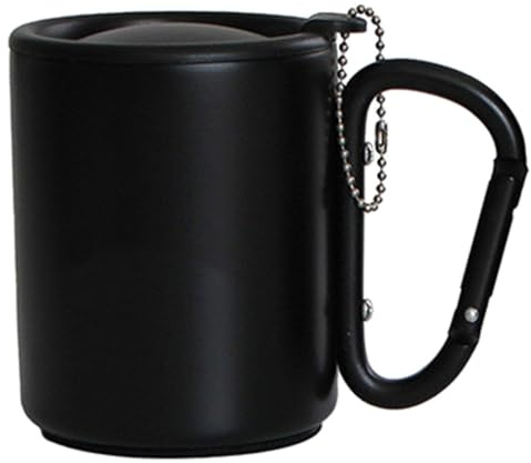 WHKM Tragbarer Karabinerhaken Griff Becher mit Deckel Outdoor Reise Kaffeebecher Camping Wandern Tasse 220 ml/300 ml Edelstahl Aluminiumlegierung Isolierter Becher