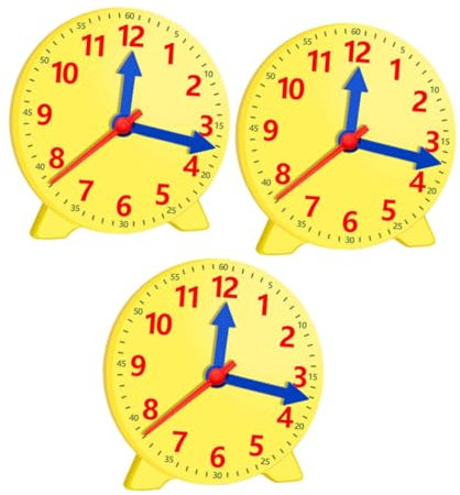 WOONEKY 3 Teiliges Uhrenmodell Lehr Desktop Uhr Lehruhr Spielzeug Schuluhr Anzeigemodell Lernen Die Stechuhr Zu Sagen Lehruhren Lern Stechuhr Modell Gelber Kunststoff