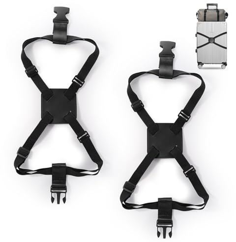 Huakaile 2 Pack Luggage Straps for Suitcase, Adjustable Luggage Belt Bungees Straps with Buckle, Elastic Suitcase Straps Connectors for Travel Tie Down Backpack Bag Cruise Accessories (Black)