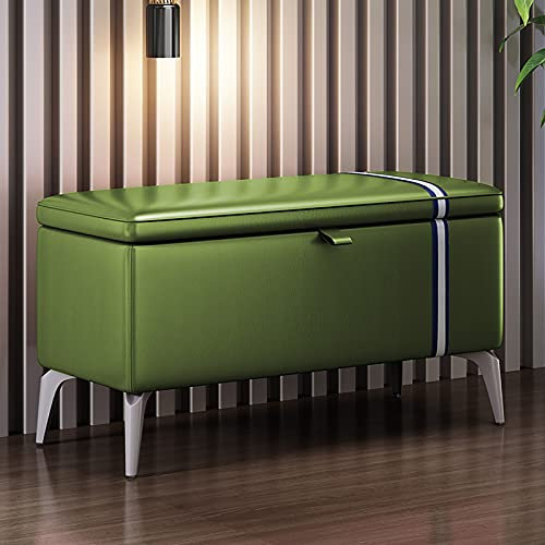 Panca portaoggetti moderna in pelle verde con seduta imbottita, in legno massello, multifunzione, panca per scarpe e baule portaoggetti, 70 x 35 x 45 cm