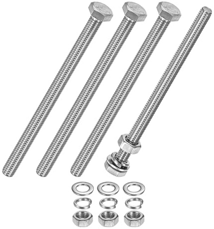 M METERXITY 4-Pack Hex Head Screw Bolt with Nuts Flat & Lock Washers M6x90mm Stainless Steel Bolts and Nuts Kit Fully Threaded Metric Bolt Assortment for Equipment/Machinery