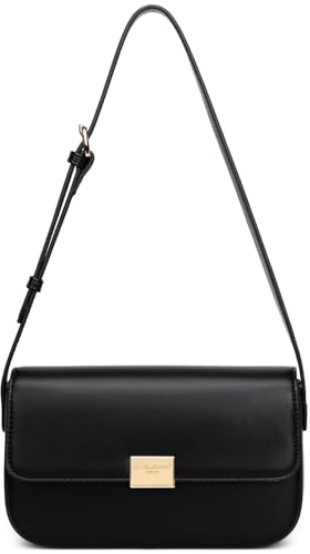 David Jones - Petit Sac Bandoulière Femme - Sac à Main Porté Epaule Simili Cuir PU Rigide - Pochette à Rabat - Sacoche Besace Ville Soirée Shopping Téléphone Mode Elégant Classique Chic - Noir