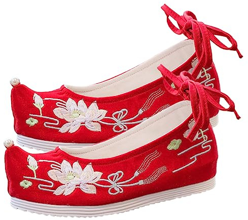 Veemoon 1paio Scarpe da Donna Ricamate Stile Cinese con Cuneo Nascosto Eleganti e Leggere per Traspirante e Confortevole