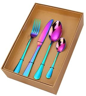 MMRTDJDR Ensemble de couverts de couverts de couverts en papier kraft de 24pcs Kraft Ensemble de couverts en acier en acier inoxydable doré steak couteau à fourche à fourche fourchette à la cuillère à