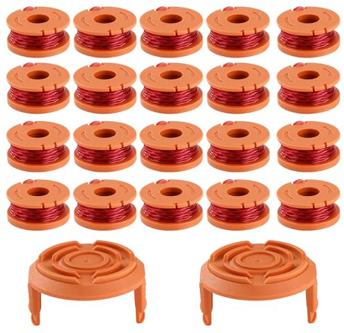 20 Stücke Rasentrimmer Spule,Rasentrimmer Faden,für Alle Worx-Trimmer und 2 Stücke Trimmerspulenabdeckung, Worx Rasentrimmer Faden Modell WA0010,Worx 20V, Ø1,65mm, 3m Langlebige Ersatzspule (20)