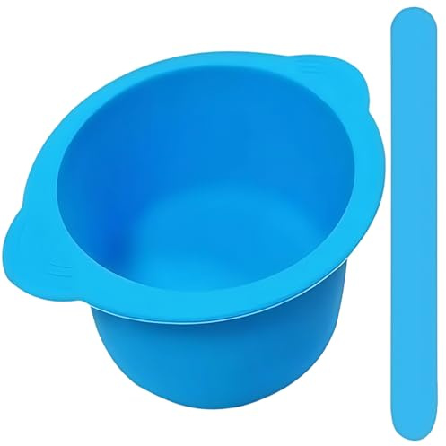 1 pot de cire en silicone réutilisable, revêtement pliable avec tiges d'agitation, design anti-brûlure, pot intérieur en silicone pour épilation à la cire (bleu)