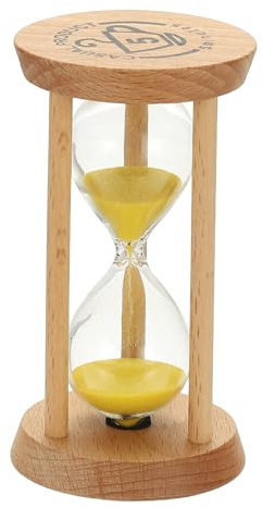 PATIKIL Timer A Sabbia 5 Minuti, 1 Pezzo Orologio A Sabbia In Legno Vetro Alto Clessidra A Sabbia Per Decorazione Soggiorno Casa Ufficio Ristorante, Giallo