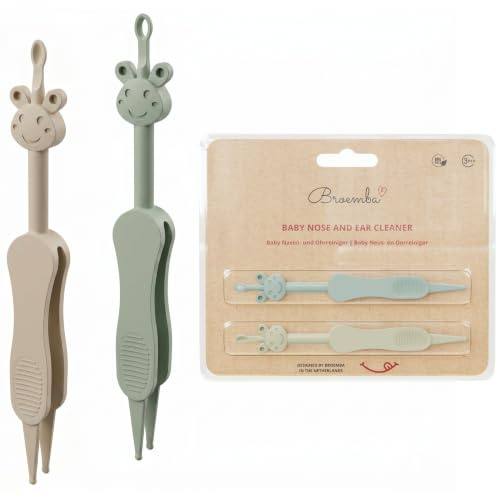 Broemba Aspirador Nasal Bebé Nariz Oídos Pinza 3 en 1 Sin BPA Verde Beige | Alternativa al aspirador nasal. Limpieza suave para recién nacidos y bebés. Incluye pinzas. Apto para lavavajillas.