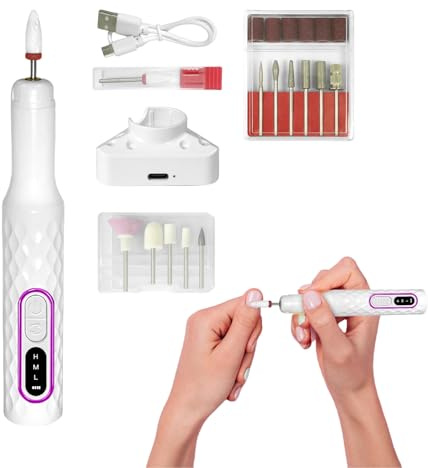 Husoiuy Máquina Eléctrica de Taladro para Uñas - Kit De Eléctrica Para Uñas Acrílicas Y De Gel,Herramienta de Cuidado Pulido y Lijado con 3 Velocidades Ajustables para Uñas en Casa o Salón