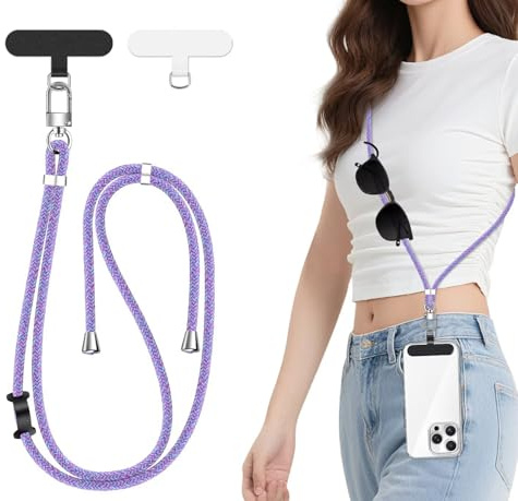 ivoler Handykette Verstellbar Handyband Universal, mit 2 Stück Patch und Robuste Haken mit alle Smartphones zum Aufhängen von kabellosen Kopfhörern, Schlüsseln, Sonnenbrillen usw -lila