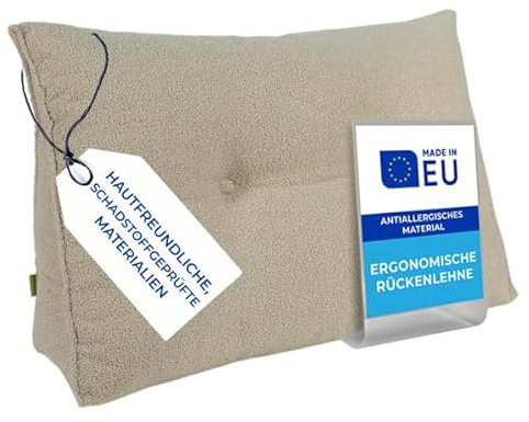 Pillows24 Bouclé Rückenkissen für Bett & Sofa 180cm, abnehmbarem Bezug | Bequemes Keilkissen und Lesekissen fürs Bett, waschbarem Bezug, Großes Sofakissen für Rückenlehne und Sofa, Beige