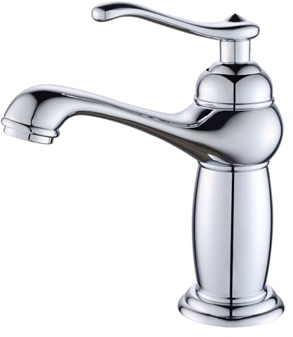 OUGOO Wasserhahn Badezimmer Retro | Messing Waschtischarmatur Einhebelmischer mit Elegant Geschwungenem Auslauf, Antik Mischbatterie Waschbecken Armatur, Chrom