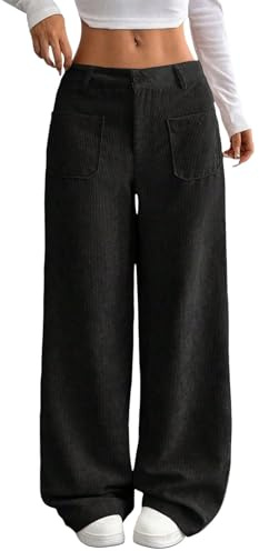 Pantalon en velours côtelé pour femme, pantalon en velours côtelé à jambes larges pour femme, bas classiques tendance Pantalon léger vintage Bas décontracté de couleur unie Pantalon ample confortable