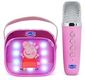 Peppa Pig Mini Haut-Parleur de karaoké LED sans Fil avec Microphone Bluetooth, lumières à Changement de Couleur Rose