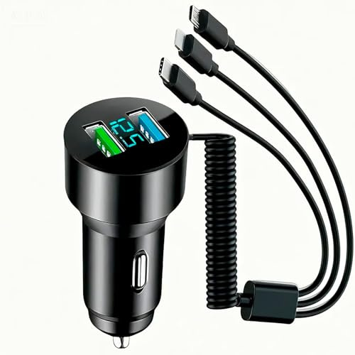 Caricabatterie Auto USB C 81W Allume Sigari con Multi Porte di Ricarica Rapida, Cavo a Spirale Integrato da 1,5 m, Compatibile con Smartphone, Tablet, Orologi Intelligenti e Dispositivi 12V 24V