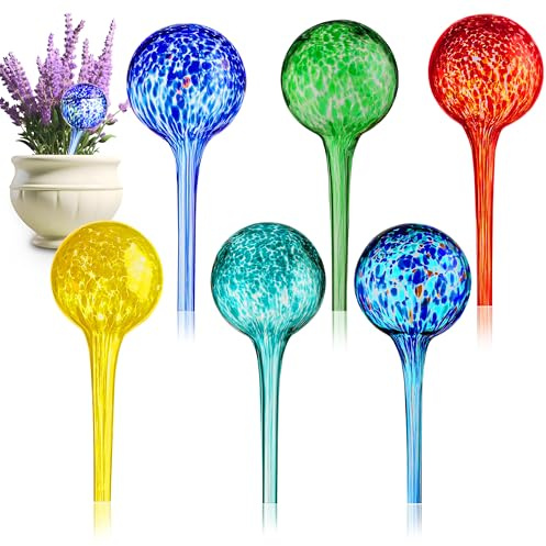 Soilagua Multicolored Small Plant Watering Globes, Non-Clogging Glass Water Bulbs for Outdoor | Indoor Plants, Self Watering Planter Insert, Vacation Plant Watering Devices, Automatic Waterer, 6-Pack