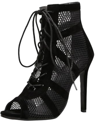 Dance Heels 8cm,Heels Dance Shoes,Chaussure Femme Talon,Escarpins Talon Heels Danse,Escarpins Noir Mesh Stiletto Talons Hauts Sandales à Lacets avec Bouche de Poisson Chaussures de Danse