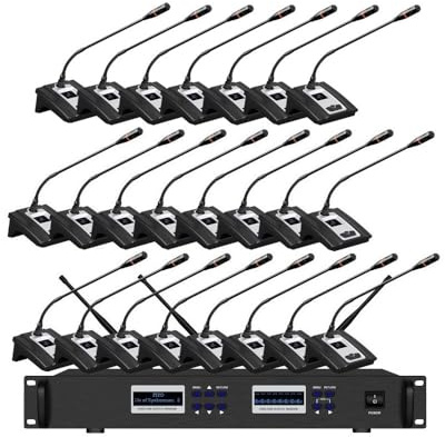 8 Channel UHF Wireless Podium Microphone Digital Discussion System 1 Chairman 24 Delegate Microphones System for Church, School, Government, Training (25 Gooseneck Mics)