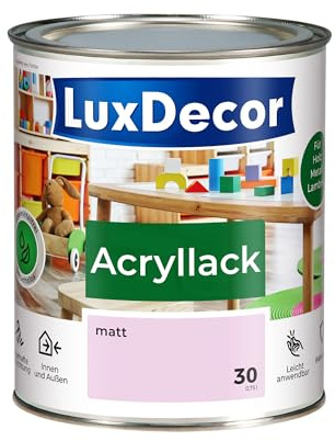 LuxDecor Acryllack 750ml Matt (30) Rosa Flamingo, Holzlack Buntlack, Spielzeuge Metall Möbel Fenster, Sicher Kindermöbel Spielzeuge