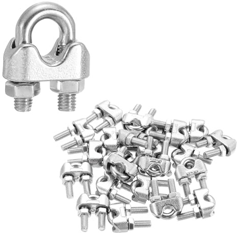 sourcing map 24 abrazaderas de clip de cable de cuerda de alambre de 3/16 pulgadas M5 pequeñas 304 de acero inoxidable 304 para aparejos seguros, tendedero, color plateado