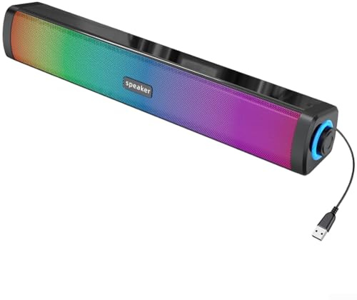 E1411 Haut-parleur filaire USB RVB avec entrée AUX, double barre de son 3 W offrant un son stéréo clair, convient pour la configuration de PC et d'ordinateur portable