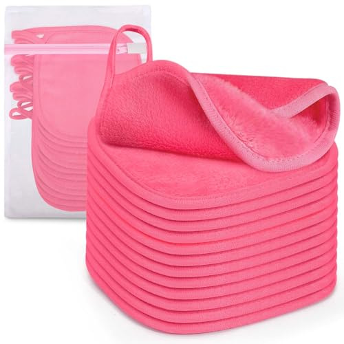 12 Pack Makeup Remover Cloth, 6 x 6 Reusable Makeup Remover Towels Face Washcloth for Washing Face, Makeup Remover Pads Cosmetic Face Wash (Pink)
