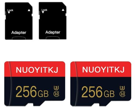 Lot de 2 cartes mémoire Micro Memory 256 Go Classe 10 TF avec adaptateur High Speed pour tablette, appareil photo, drone