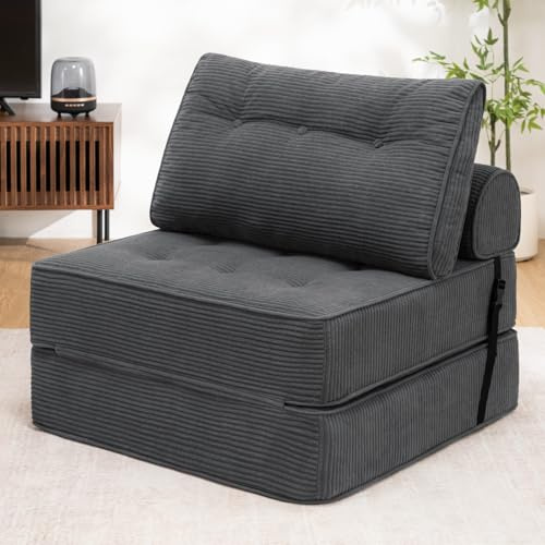 HOMMPA Folding Sofa Bed Convertible Sleeper Chair Sofa Bed with Pillow Foldable Mattress with Back Support Portable Floor Lounge Sofa for Home Bedroom Office Long Couches Bed 80CM x 160CM Gray