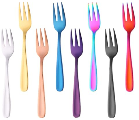 LALAFINA Forchette da Dessert in Acciaio Inox 8 Pezzi Colorate, Forchette da Torta e Frutta per Casa, Bar e Ristoranti, Utensili per Dolci e Antipasti Colore Casuale