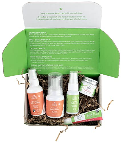 Earth Mama A Little Something for Baby Gift Box |Safe Skin Care Set Newborn Essentials for Baby Shower- Diaper Balm, Face Balm, Calendula Baby Oil, Baby Wash, Baby Lotion, 5 Pieces