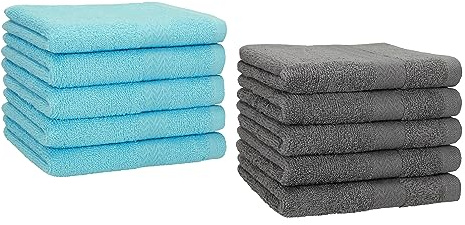 Betz Paquete de 10 Piezas de Toallas para Invitados Juego de Toalla de Lavabo 100% algodón tamaño 30x50 cm Toalla de Mano Premium de Color Turquesa y Gris Antracita