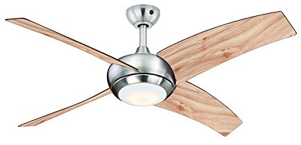 AireRyder FN66635 - Ventilatore da soffitto Borealis con illuminazione e telecomando, rivestimento nickel satinato, pale color pino, 122 cm