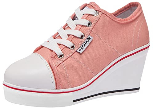 ANUFER Mujer Tacón de Cuña con Cordones Lona Zapatos Deportivos Alpargatas