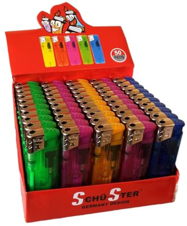 OISE ART STORE Trade Shop - Set Scatola 50 Pz Accendini Elettronico Ricaricabili Accendino Colorati Grandi