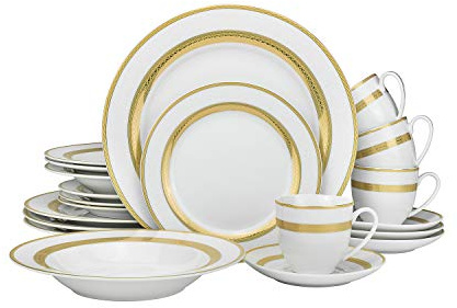 Euro Porcelain 20-pc Luxury Dinnerware Set w/ 24K Gold Ornament, HQ Dining Tableware Service for 4 (093)