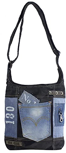 Sunsa Damen Tasche Umhängetasche, Canvas bag, Jeanstasche, Hobo Schultertasche, nachhaltige Damentasche, Vintage Crossbody für Teenager | Nachhaltige Crossbody-Begleiter im Vintage-Upcycling-Look für Alltag, Uni & Freizeit. Als Geschenkidee-Jeans Schultertasche