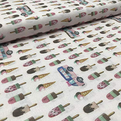 Kt KILOtela - Patchworkstoff Meterware - Digitaldruck - 100 % Baumwolle - 140 cm Breite - Länge wählbar 50 in 50 cm, Eiscreme - Rosa, Braun, Grün