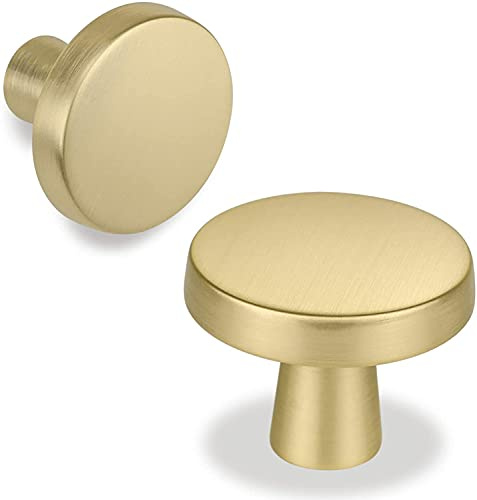 Goldenwarm 10 Pack Gold Drawer Knobs Zinc Alloy Brass Knobs, Single Hole Gold Kitchen Handles